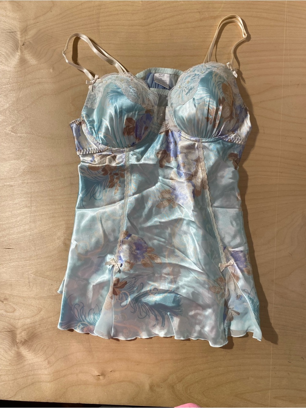 Apt. 9 Light Blue Floral Satin Chemise with Cream Lace XL (SC) - Picture 2 of 9